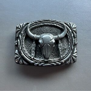 Belt Buckle Bull Steer Skull, Silver Pewter Metal, Ege 1993 USA New Old Stock